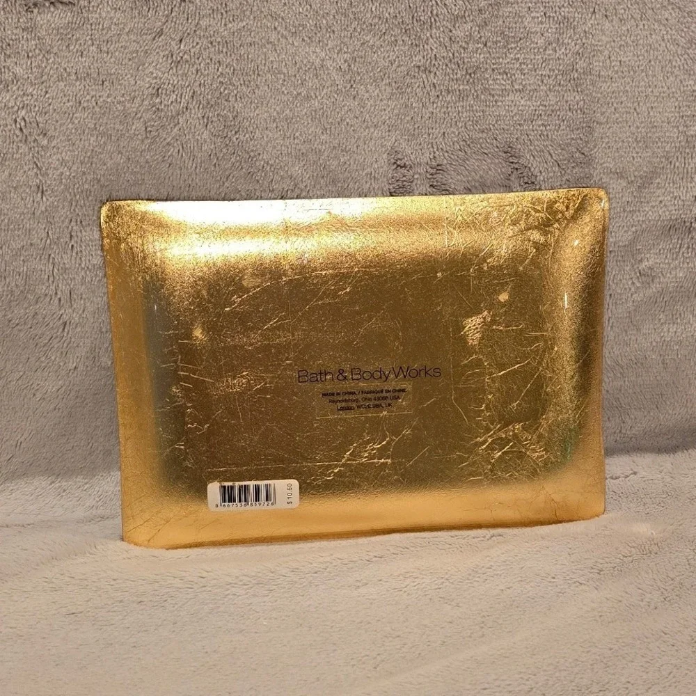Bath & Body Works Hello Fall Glass Trinket Tray Black Gold Foil Autumn Decor